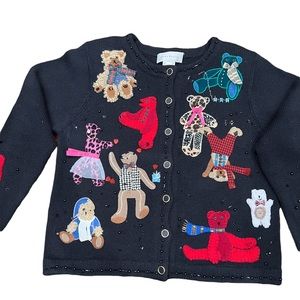 SUSAN BRISTOL Vintage Hand Embroidered Cardigan Teddy Bears Cardigan Women’s PS